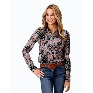 Roper Women's LG Long Sleeve Boho Paisley Print Western Button Up Bouse